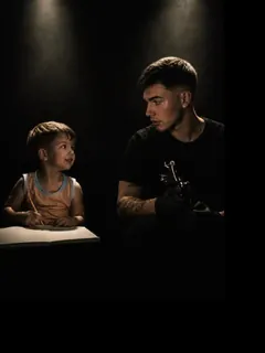 No estúdio, com a máquina de tatuar em mão